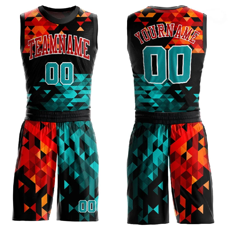 Custom Figure Aqua-Red Round Neck Sublimation Basketball Suit Jersey