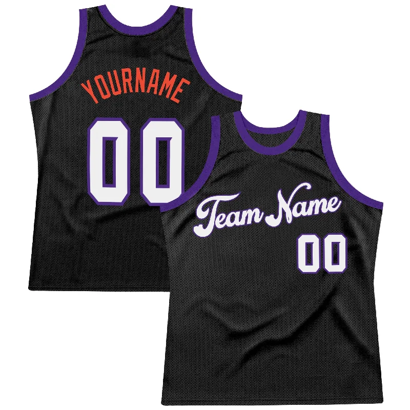 Custom Black White-Purple Authentic Throwback Basketball Jersey