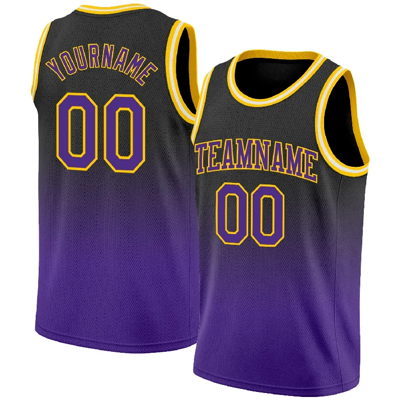 Custom Black Purple-Gold Authentic Fade Fashion Basketball Jersey