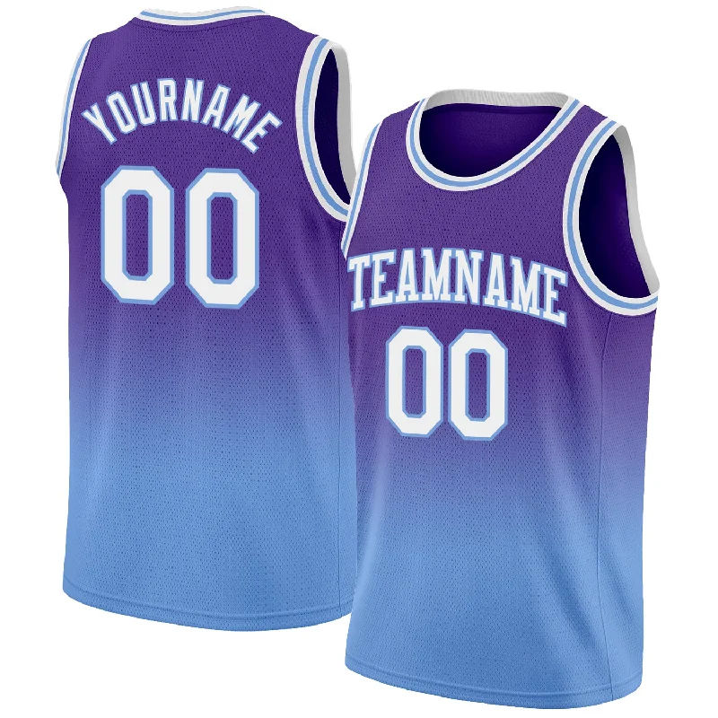 Custom Purple White-Light Blue Authentic Fade Fashion Basketball Jersey