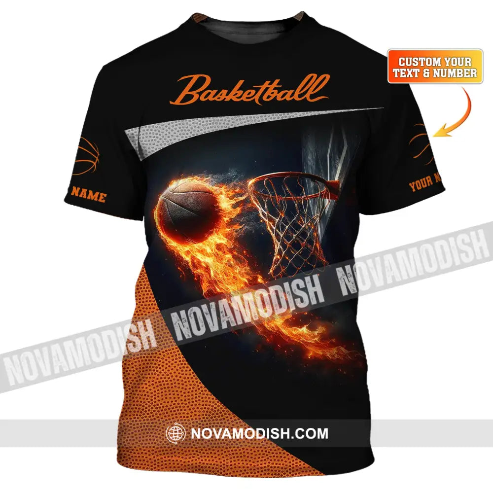 Man Shirt, Custom Name Basketball Shirt, Basketball Fire, Gift for Basketball Player