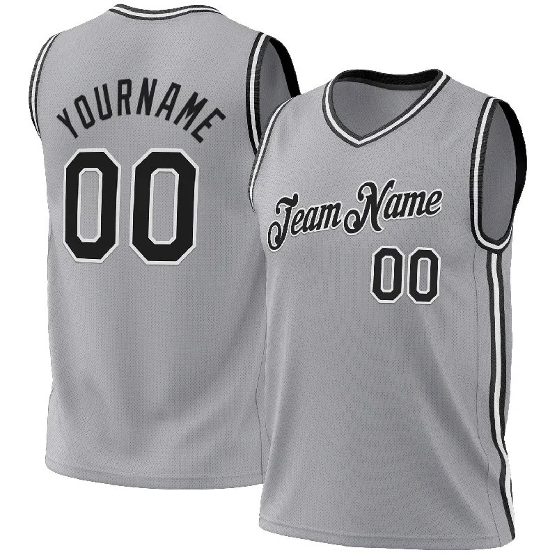 Custom Gray Black-White Authentic Throwback Basketball Jersey