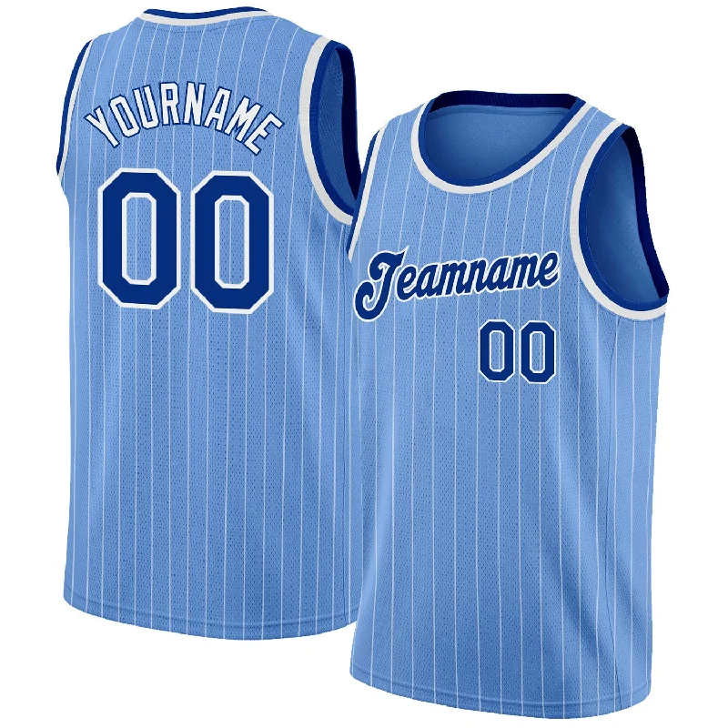 Custom Light Blue White Pinstripe Royal-White Authentic Basketball Jersey