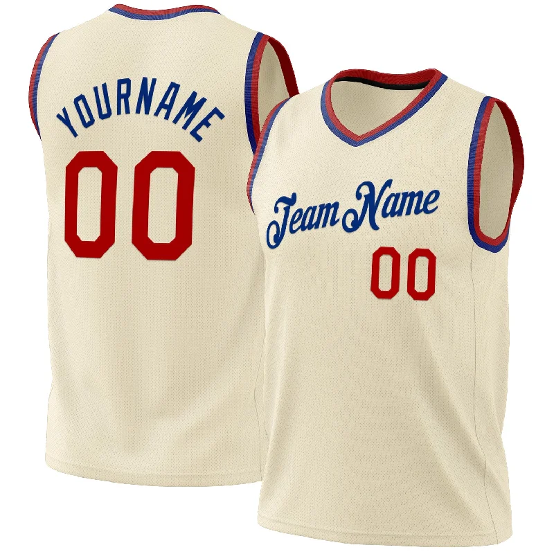 Custom Cream Red-Royal Authentic Throwback Basketball Jersey