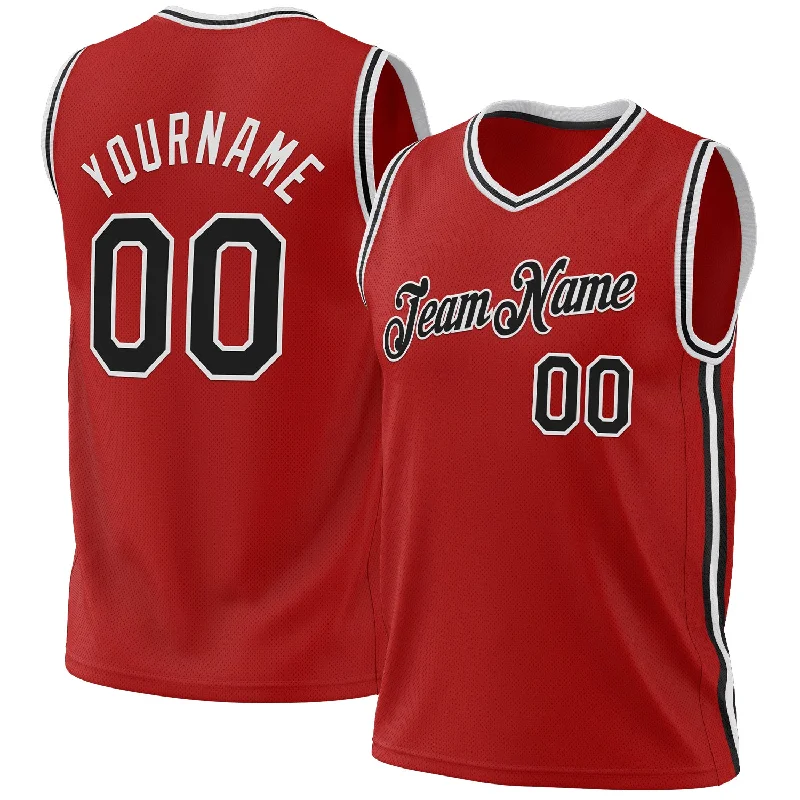 Custom Red Black-White Authentic Throwback Basketball Jersey