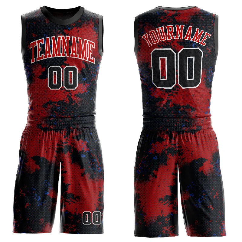 Custom Red Black-White Round Neck Sublimation Basketball Suit Jersey