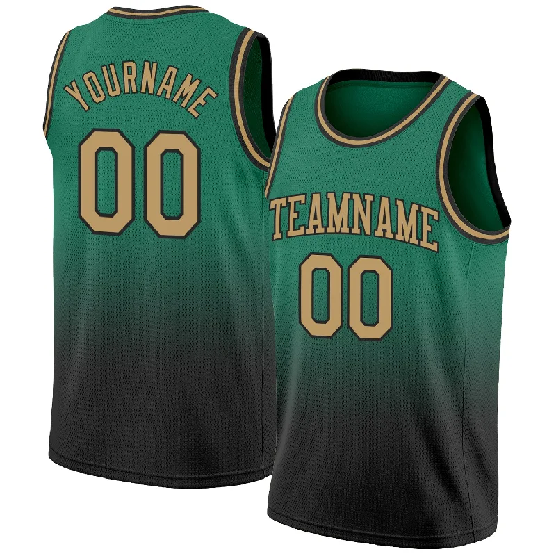 Custom Kelly Green Old Gold-Black Authentic Fade Fashion Basketball Jersey