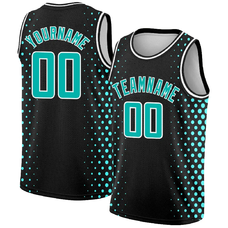 Custom Black Aqua-White Halftone Authentic City Edition Basketball Jersey