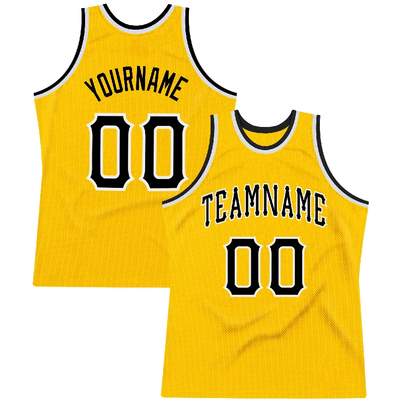 Custom Gold Black-White Authentic Throwback Basketball Jersey