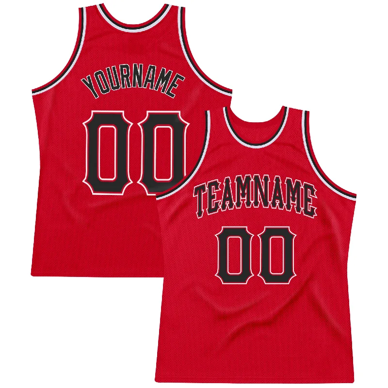 Custom Red Black-White Authentic Throwback Basketball Jersey