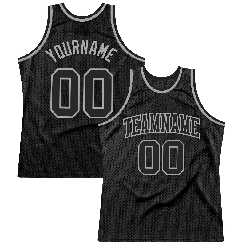 Custom Black Black-Gray Authentic Throwback Basketball Jersey