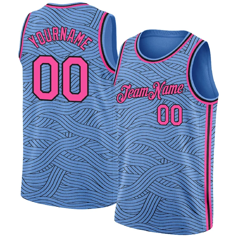 Custom Light Blue Pink-Black Authentic City Edition Basketball Jersey