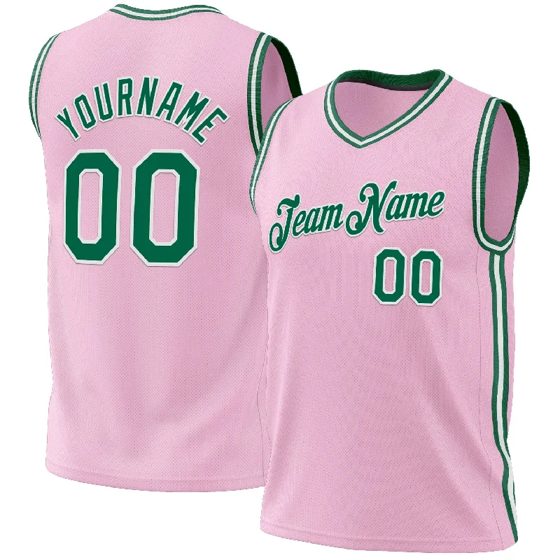 Custom Light Pink Kelly Green-White Authentic Throwback Basketball Jersey