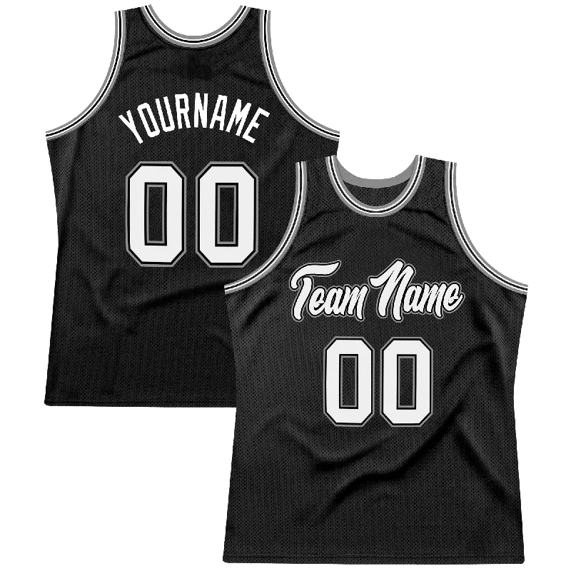 Custom Black White-Gray Authentic Throwback Basketball Jersey