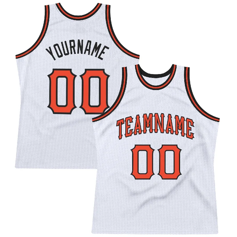 Custom White Orange-Black Authentic Throwback Basketball Jersey