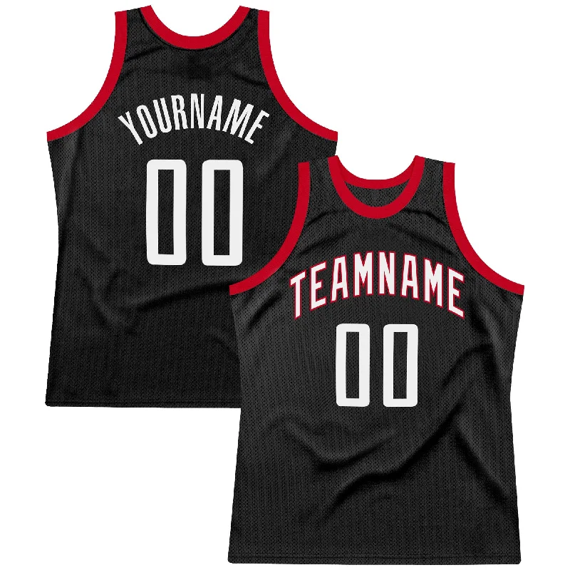 Custom Black White-Red Authentic Throwback Basketball Jersey