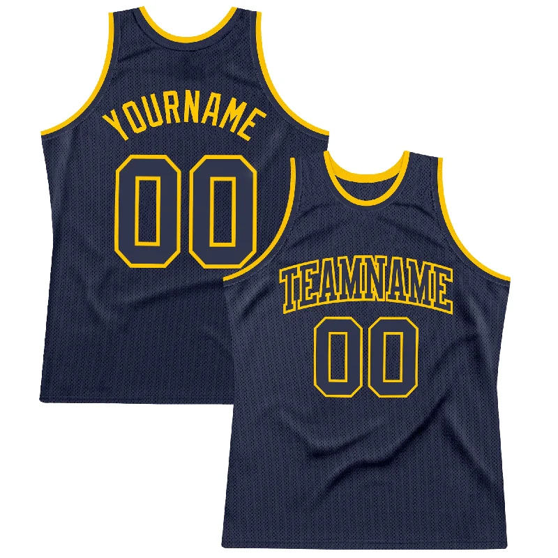 Custom Navy Navy-Gold Authentic Throwback Basketball Jersey