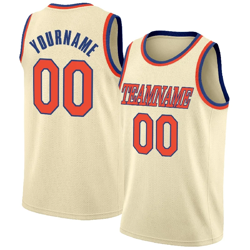 Custom Cream Orange-Royal Round Neck Rib-Knit Basketball Jersey