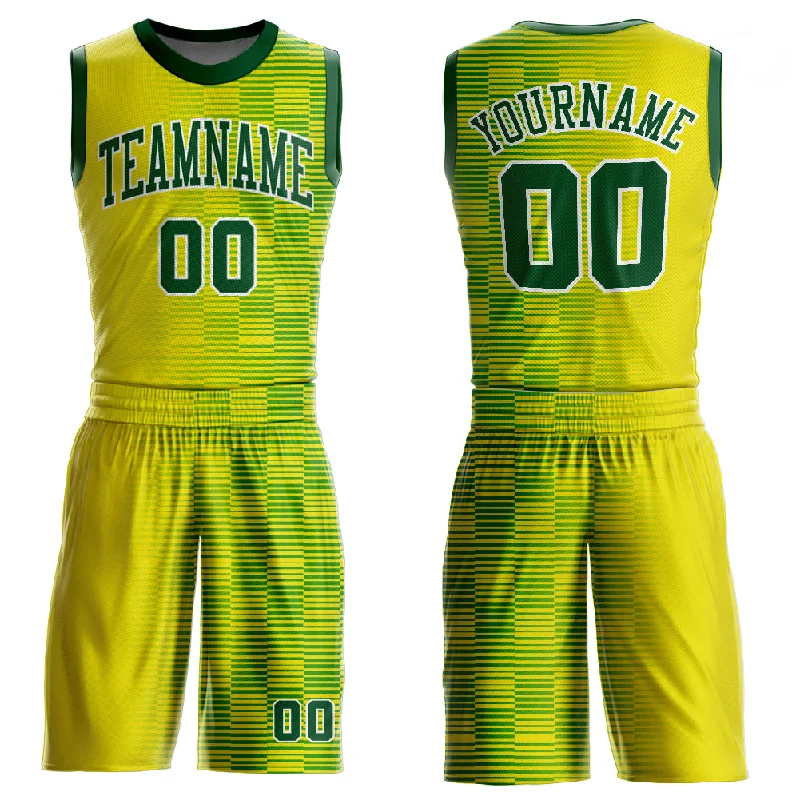 Custom Gold Green-White Round Neck Sublimation Basketball Suit Jersey