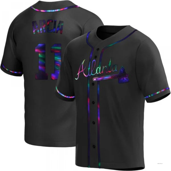 Atlanta Braves #11 Orlando Arcia Black Holographic Alternate Jersey Stitches Baseball Jerseys