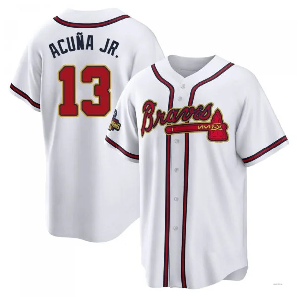 Atlanta Braves #13 Ronald Acuna Jr. Gold White 2022 Program Jersey Stitches Baseball Jerseys