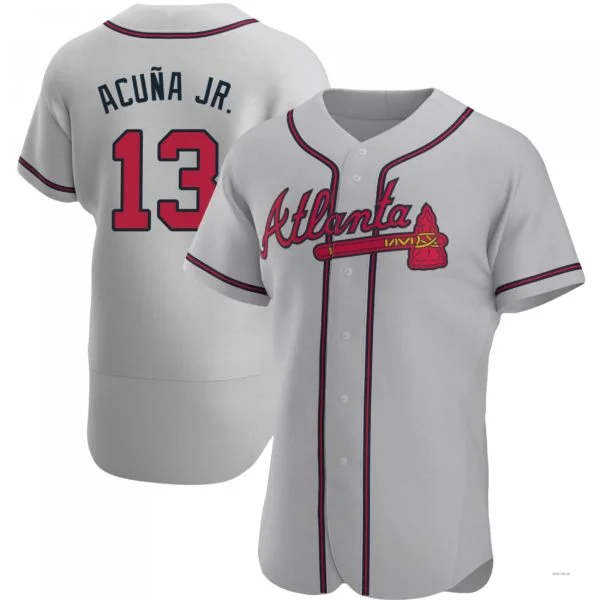 Atlanta Braves #13 Ronald Acuna Jr. Gray Road Jersey Stitches Baseball Jerseys