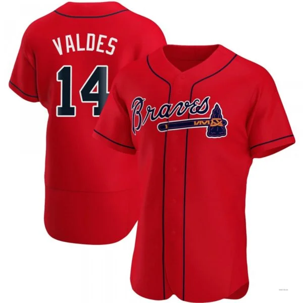 Atlanta Braves #14 Javier Valdes Red Alternate Jersey Stitches Baseball Jerseys