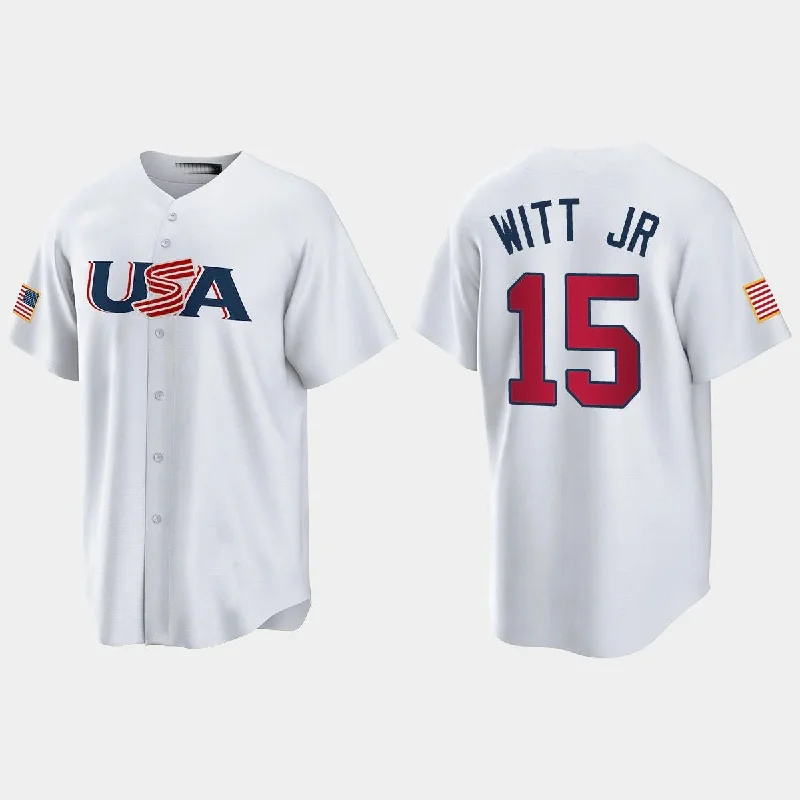 #15 BOBBY WITT JR. KANSAS CITY ROYALS 2023 WORLD BASEBALL CLASSIC USA REPLICA JERSEY ¨C WHITE Stitches Baseball Jerseys