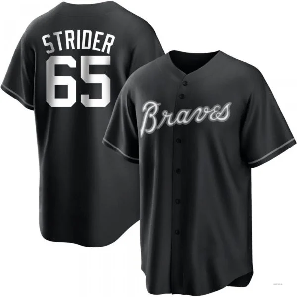 Atlanta Braves #65 Spencer Strider White Black Jersey Stitches Baseball Jerseys