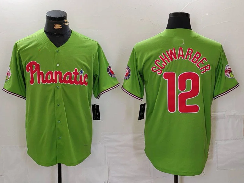 Philadelphia Phillies #12 Kyle Schwarber Green With Patch Stitched Cool Base Baseball Jersey