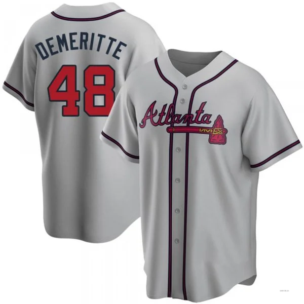 Atlanta Braves #48 Travis Demeritte Gray Road Jersey Stitches Baseball Jerseys