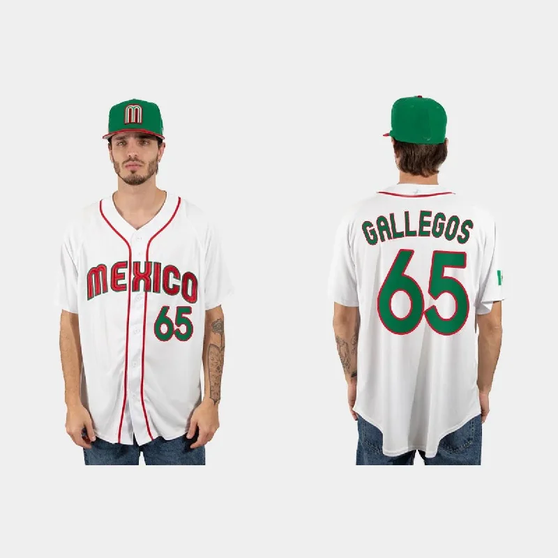 #65 GIOVANNY GALLEGOS MEXICO BASEBALL 2023 WORLD BASEBALL CLASSIC JERSEY ¨C WHITE Stitches Baseball Jerseys