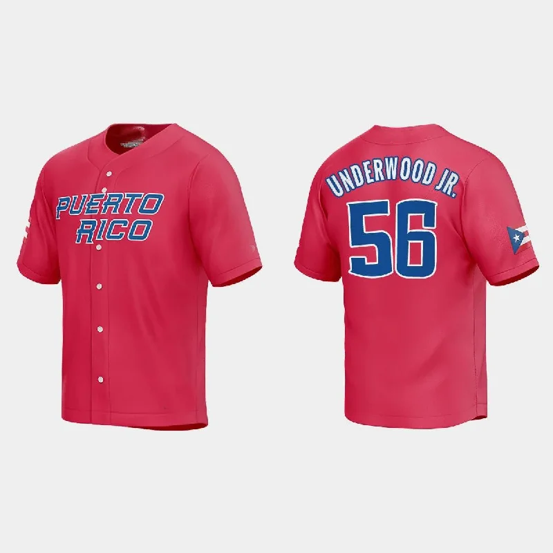 #56 DUANE UNDERWOOD JR. PUERTO RICO BASEBALL 2023 WORLD BASEBALL CLASSIC JERSEY ¨C RED Stitches Baseball Jerseys