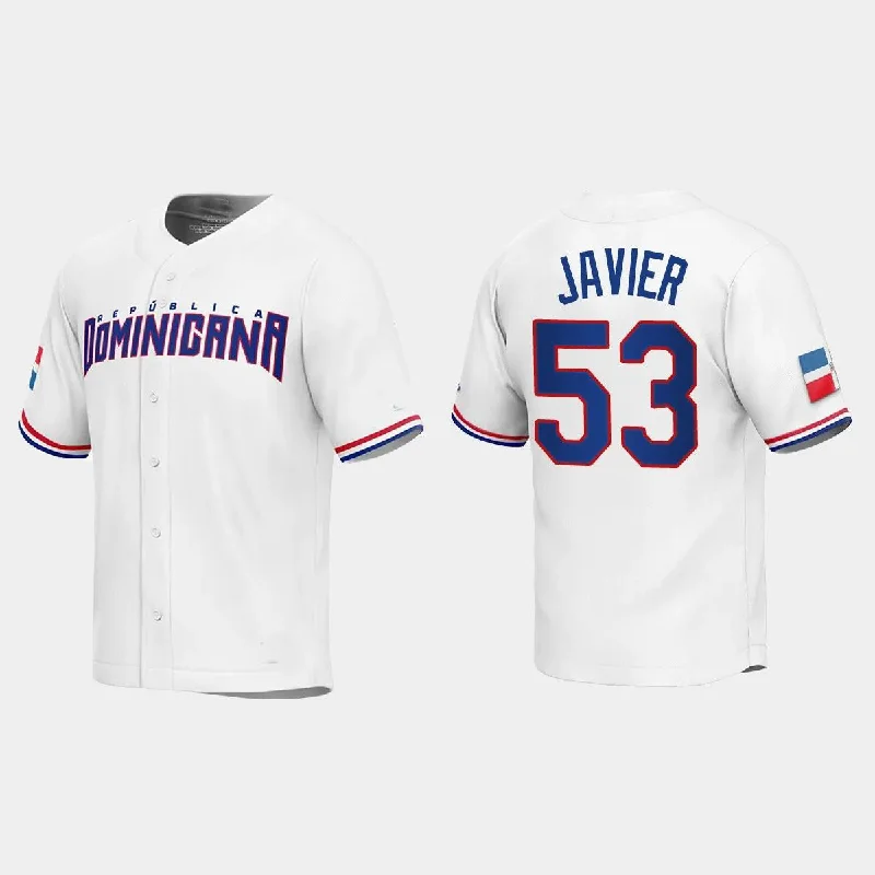 #53 CRISTIAN JAVIER DOMINICAN REPUBLIC BASEBALL 2023 WORLD BASEBALL CLASSIC REPLICA JERSEY ¨C WHITE Stitches Baseball Jerseys