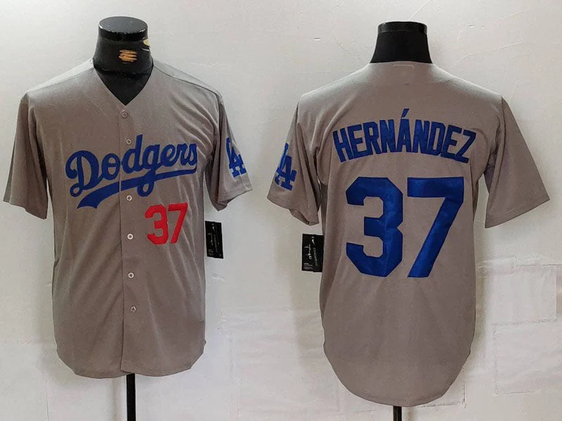 Los Angeles Dodgers #37 Teoscar Hernandez Number Grey Cool Base Stitched Baseball Jerseys