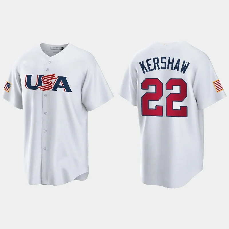 #22 CLAYTON KERSHAW LOS ANGELES DODGERS 2023 WORLD BASEBALL CLASSIC USA REPLICA JERSEY ¨C WHITE Stitches Baseball Jerseys