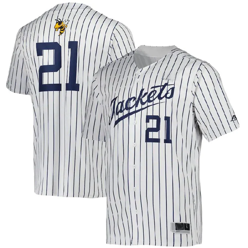 #21 GATech Yellow Jackets Button-Up Baseball Jersey White Stitched American College Jerseys