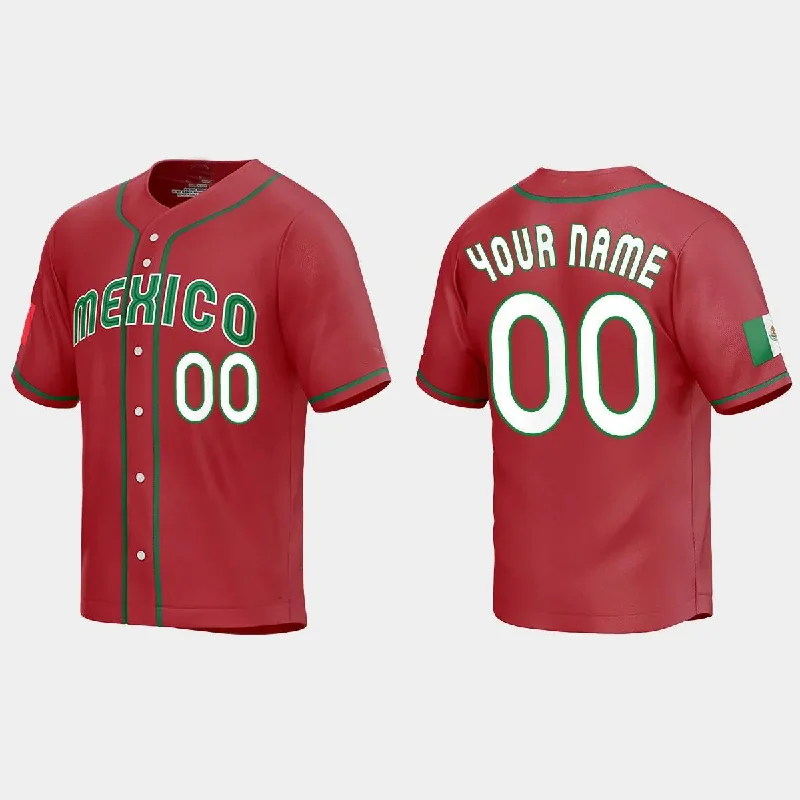 CUSTOM MEXICO BASEBALL 2023 WORLD BASEBALL CLASSIC REPLICA JERSEY RED Stitches Baseball Jerseys