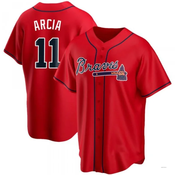 Atlanta Braves #11 Orlando Arcia Red Alternate Jersey Stitches Baseball Jerseys