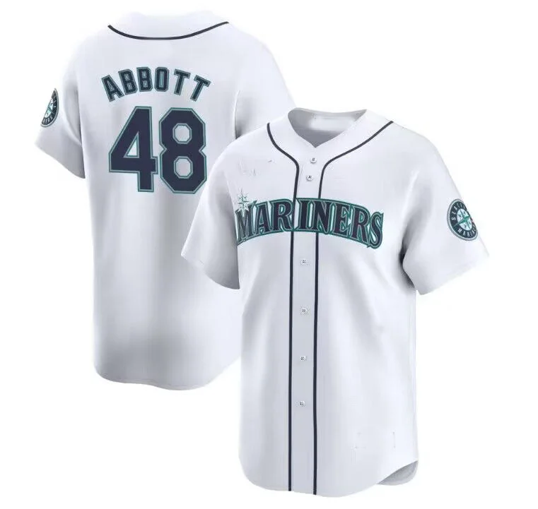 Seattle Mariners #48 Paul Abbott White Home Replica Player Jersey Baseball Jerseys