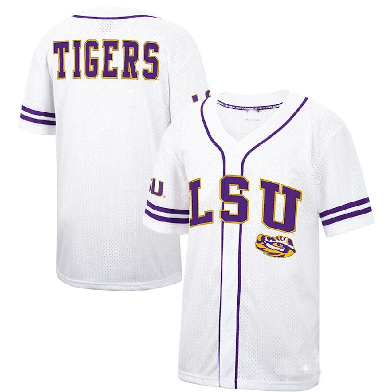 L.Tigers Colosseum Free Spirited Baseball Jersey White Purple Stitched American College Jerseys