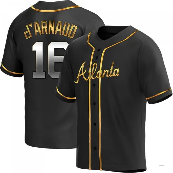 Atlanta Braves #16 Travis d¡¯Arnaud Black Golden Alternate Jersey Stitches Baseball Jerseys