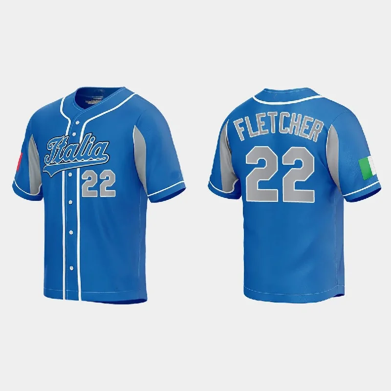 #22 DAVID FLETCHER ITALY BASEBALL 2023 WORLD BASEBALL CLASSIC JERSEY ¨C ROYAL Stitches Baseball Jerseys