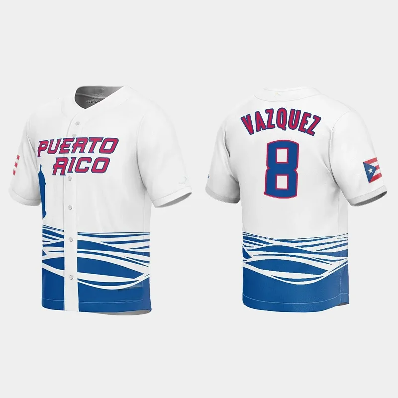 #8 CHRISTIAN VAZQUEZ PUERTO RICO BASEBALL 2023 WORLD BASEBALL CLASSIC JERSEY ¨C WHITE Stitches Baseball Jerseys