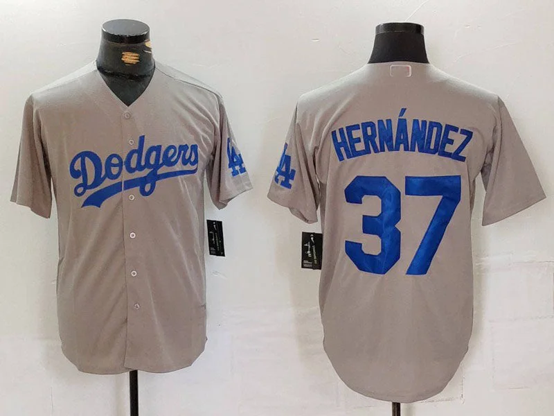 Los Angeles Dodgers #37 Teoscar Hernandez Grey Cool Base Stitched Baseball Jerseys