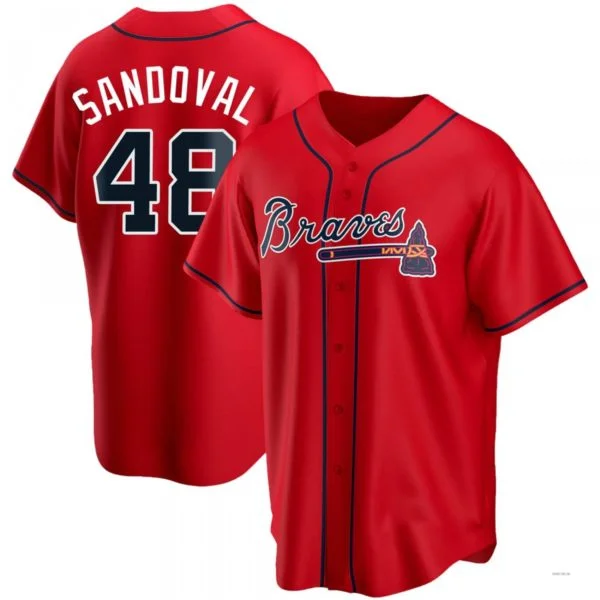 Atlanta Braves #48 Pablo Sandoval Red Alternate Jersey Stitches Baseball Jerseys