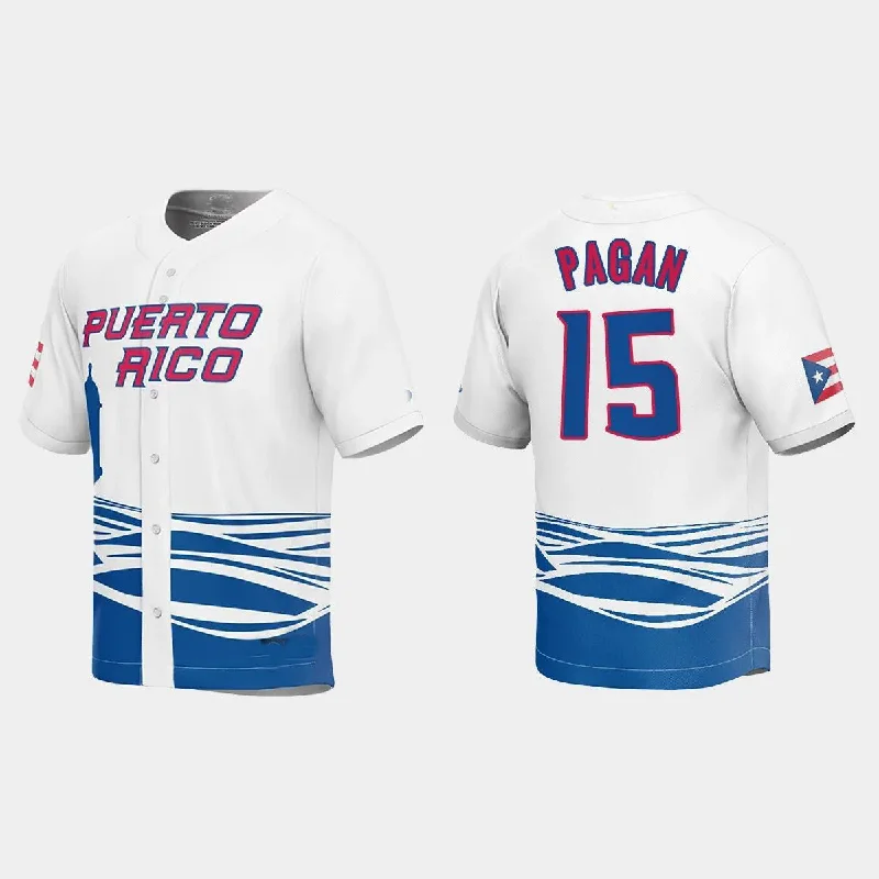 #15 EMILIO PAGAN PUERTO RICO BASEBALL 2023 WORLD BASEBALL CLASSIC JERSEY ¨C WHITE Stitches Baseball Jerseys