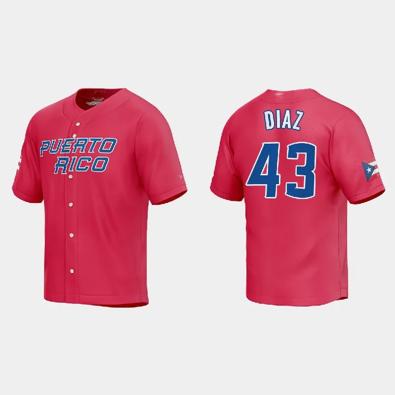 #43 ALEXIS DIAZ PUERTO RICO BASEBALL 2023 WORLD BASEBALL CLASSIC JERSEY ¨C RED Stitches Baseball Jerseys