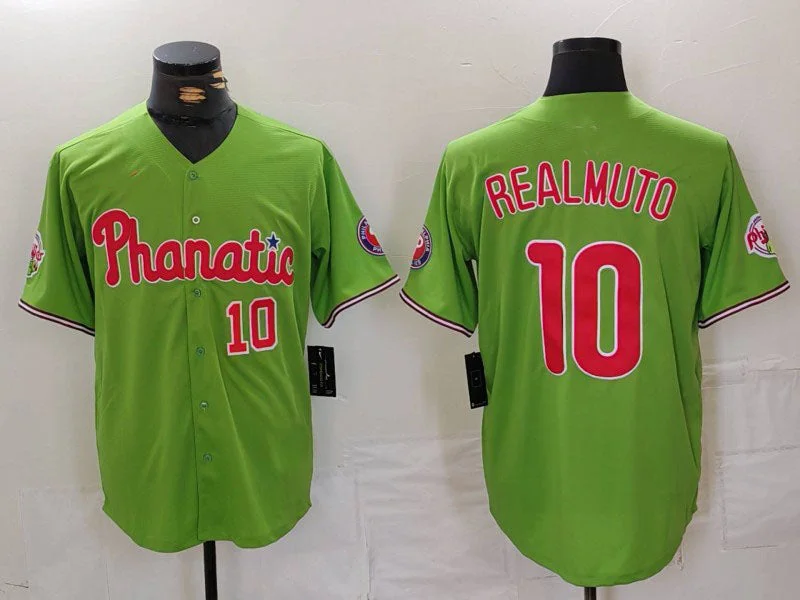 Philadelphia Phillies #10 JT Realmuto Number Green With Patch Stitched Cool Base Baseball Jersey