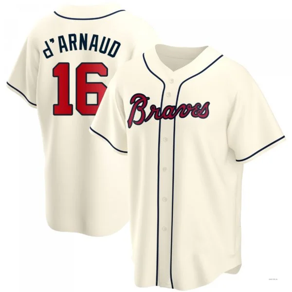 Atlanta Braves #16 Travis d¡¯Arnaud Cream Alternate Jersey Stitches Baseball Jerseys